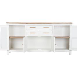 DKD Home Decor Buffet Urban Colección Daniela 3 Cajones 2 Puertas 2 Estanterías Madera Mango Acacia Cristal Blanco Marrón 180x45x90 cm