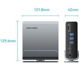 Vention TPUH0 Estación de Acoplamiento USB-C 15 en 1 con 2xHDMI 4K, DisplayPort, Gigabit Ethernet RJ45, Lector SD/TF y 100W PD Gris