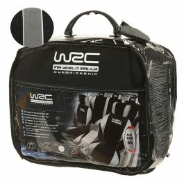 WRC Fundas Asientos Coche Rallye Cover Set Terciopelo Negro Malla Plateada Compatible Airbag Lateral