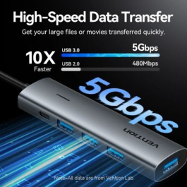 Vention TGZHB Hub USB-C a 3x USB 3.0 y 1x USB-C PD Gris