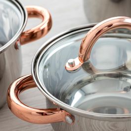 Quid Batería de Cocina Vanity Acero Inoxidable 7 Piezas Compatible con Inducción, Vitrocerámica, Gas y Eléctrica Apta Lavavajillas