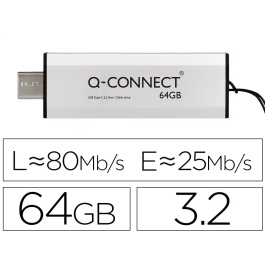 Q-connect Memoria USB Flash Drive 64 GB USB 3.2 Tipo C Plata Precio: 20.6668. SKU: B1K7BECHNB