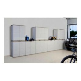 Plastiken TITANIO Armario Alto 2 Puertas con Estantes 70x44x176 cm Beige y Gris Pardo Gama Interior y Exterior