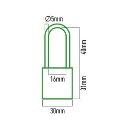 Edm Candado de latón arco largo 30 mm con 3 llaves, 30 x 60 mm