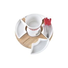 DKD Home Decor Fondue Rojo Blanco 26.5 x 1.5 x 26.5 cm Set de 10 Piezas Gres Bambu