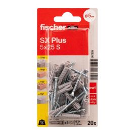 Fischer SX Plus SK NV Taco de Nylon con Tornillo Ø5x25mm / Tornillo Ø3.5x35mm para Fijación Multiuso, Blister 20 Unidades