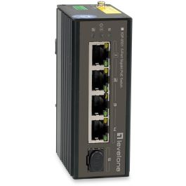 LevelOne IGP-0501 Switch Industrial 4x Gigabit PoE+ (30W/puerto), 1x SFP, IP30, Montaje en pared/carril DIN