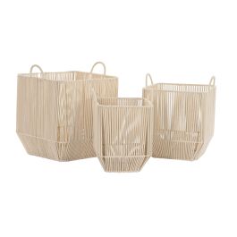 DKD Home Decor Cesta de Almacenaje Set de 3 Piezas Beige, Algodón y Metal, Hechas a Mano, Medidas 37x45x37 cm
