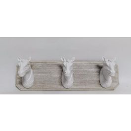 DKD Home Decor Perchero de Pared Estilo Cottage con Caballos, de MDF y Resina, Blanco y Marrón, 38x11x9 cm (Ancho x Alto x Fondo), Pack 2 Unidades