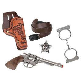 Pistola 8 tiros wild west con cartuchera, esposas y estrella 28x28x4 cm Pistola 8 tiros wild west con cartuchera, esposas y estrella 28x28x4 cm
