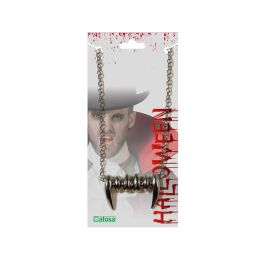 Collar Dientes De Vampiro Plateado Con Cadena Para Disfraces Halloween Vampiro Conde Oscuro
