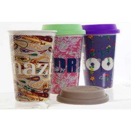 DKD Home Decor Mug Multicolor 400 ml Porcelana y Silicona Apto Lavavajillas Set de 6 Unidades 9.7x14x9.7 cm Colección Daydream