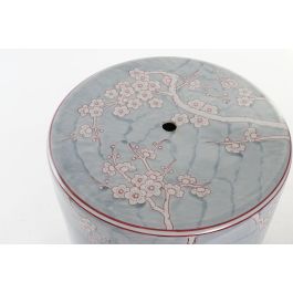 DKD Home Decor Mesita Auxiliar Oriental Sook de Porcelana 100% Azul Naranja con Flores, Hecha a Mano y Reciclable 32x32x41 cm
