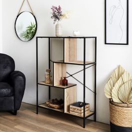 Home Deco Factory Estantería Edison 80x30x113 cm, estructura hierro y baldas madera, estilo Industriel