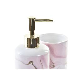 DKD Home Decor Dosificador Glam, Mármol Melocotón Dorado, Set de 2 Piezas, Capacidad 290 ml, 7 x 17.5 x 7 cm