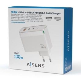 Aisens Cargador GaN 100W con 2 USB-C PD3.0 QC4.0 QC5.0 y 1 USB-A QC3.0, Blanco Aisens Cargador GaN 100W con 2 USB-C PD3.0 QC4.0 QC5.0 y 1 USB-A QC3.0, Blanco