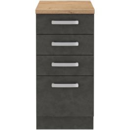 LASSEN Armario bajo 4 cajones con encimera Gris mate - L 40 x P 51,6 x H 85 cm - Mueble cocina/baño
