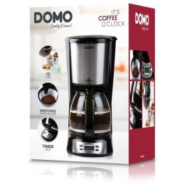 Domo DO708K Cafetera de filtro 1000W, capacidad 1.5L para 12 tazas, con Pantalla LCD, Temporizador 24h, Negra y acero inoxidable