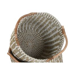 DKD Home Decor Cesta Boho Decorativa de Almacenamiento Hecha a Mano de Seagrass y Ratán, Set de 3, Colores Natural y Blanco, Medidas 45x55x51 cm