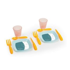 Ecoiffier Mesa de Comedor Infantil con 2 Taburetes, Juego de 13 Piezas, Vert Azur Eco-responsable para +18 meses