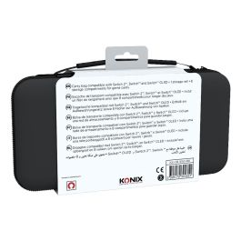 Konix 3328170304351 Estuche protector y de transporte para Consola Nintendo Switch 2, con red para accesorios y 8 compartimentos para juegos, Negro
