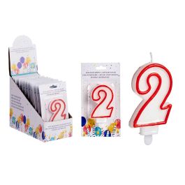 Vela Cumpleaños Número 2 Blanca con Borde Rojo - Arte Regal 4.2x8.2x1 cm (72 Unidades) Precio: 30.50000052. SKU: B1J3SXQJZ8