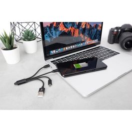DIGITUS Cable de Carga 3 en 1 USB-A a Lightning, Micro USB y USB-C, Negro, 0.15m