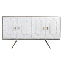 DKD Home Decor Buffet Blanco Dorado Madera Mango y Metal, 152x43x84 cm, 4 Puertas, 2 Estanterías, Hecho a Mano y Desmontable