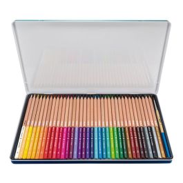 Caja metálica con 36 lápices de colores acuarelables mina gruesa ø3,5mm hexagonales + pincel milan