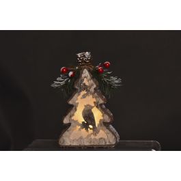 DKD Home Decor Set 4 Colgantes Decoración Navidad Alpina Árbol MDF LED Natural 14cm Alto Surtido
