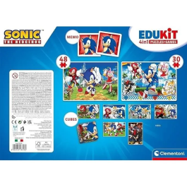 Clementoni CLE8005125183180 Edukit Sonic Caja de aprendizaje 4 en 1 (2 rompecabezas, 1 nota, 1 juego de 6 cubos) A partir de 4 años