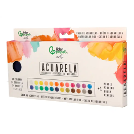 Liderpapel Acuarela con Pincel, Estuche Metálico, 24 Colores Surtidos, Ideal para Artistas