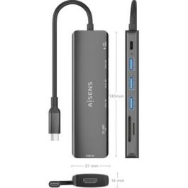 Aisens ASUC-7P025-GR Docking Estación USB-C 7 en 1: HDMI 4K, 3x USB 3.0, USB-C PD 100W, Lector SD/Micro SD, Gris.