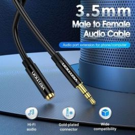 Vention BBZBF Cable de Extensión Estéreo Jack 3.5mm Macho a Jack 3.5mm Hembra 1 Metro Negro con Contactos Dorados