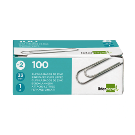 Liderpapel Clips nº2 Labiados 33 mm Caja 100 Unidades Calidad Extra Zinc