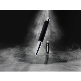 Belius Turbo Boligrafo y Estuche Aluminio Textura Punteada Negro y Plateado Tinta Azul Caja Diseño