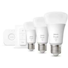 Philips Hue White Starter kit 9.5W Bombilla LED Inteligente E27 x3 y Control Remoto Hue Precio: 115.49999945. SKU: S7808922
