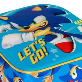 Sonic The Hedgehog - SEGA Elite Go Mochila Preescolar 3D con Relieve Frontal, Compartimento Único, Bolsillo Malla Lateral, Acolchada, 7L Azul