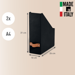 Leitz 24710095 - Pack 2 Revisteros de Cartón Negro A4 Apilables para Folletos y Catálogos