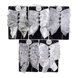 Lazos de poliéster plata y blanco para decoración, surtidos con alambre, 3.8cm x 11.4cm x 8.9cm Precio: 3.69000027. SKU: S7905392