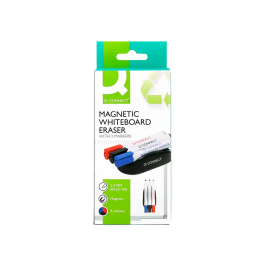 Q-connect Borrador Magnético para Pizarra Blanca con 3 Rotuladores Azul, Negro y Rojo