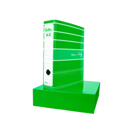 Liderpapel Archivador de Palanca A4 Filing System Forrado Lomo 80mm Verde con Caja y Compresor Metálico
