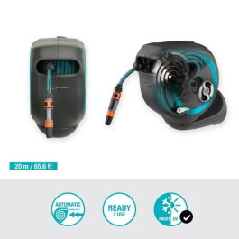 Gardena RollUp M Enrollador de Manguera de Pared 20m, Borde Azul, Automático Antibloqueo Antitorsión, Kit Listo para Usar