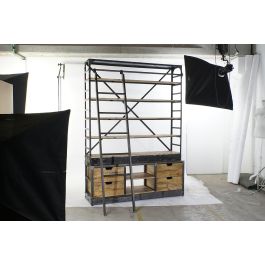 DKD Home Decor Estanteria Vintage Natural Negro 164 x 47 x 226 cm Madera Reciclada Metal 4 Cajones 6 Estantes