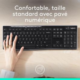 Logitech Teclado Inalámbrico K270 Francés, Resistente a Salpicaduras, 8 Teclas de Acceso Directo, Compatible con Windows