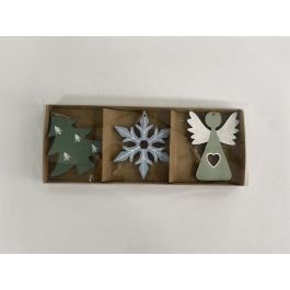 DKD Home Decor Decoración Colgante Navidad Moderna Set de 3 MDF Azul Verde Blanco 8 x 1.5 x 21 cm