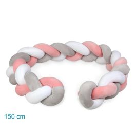 KioKids Trenza Protectora Cuna y Cama Chichonera Acolchada Bebé Rosa y Gris 1,50M