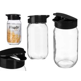 Tarro Cristal Dosificador 1L Negro Vivalto 11X20CM (24 Unidades) Precio: 45.95000047. SKU: B17W27BWGE