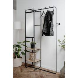 Mueble de recibidor - LUTON - Estructura metálica - Negro / Roble artesano - 100 x 185 x 37 cm - 2 estantes - 1 espejo Mueble de recibidor - LUTON - Estructura metálica - Negro / Roble artesano - 100 x 185 x 37 cm - 2 estantes - 1 espejo