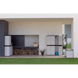 Plastiken Titanio Armario bajo 2 puertas con estantes Beige y Negro A70xP44xH88 cm Interior/Exterior